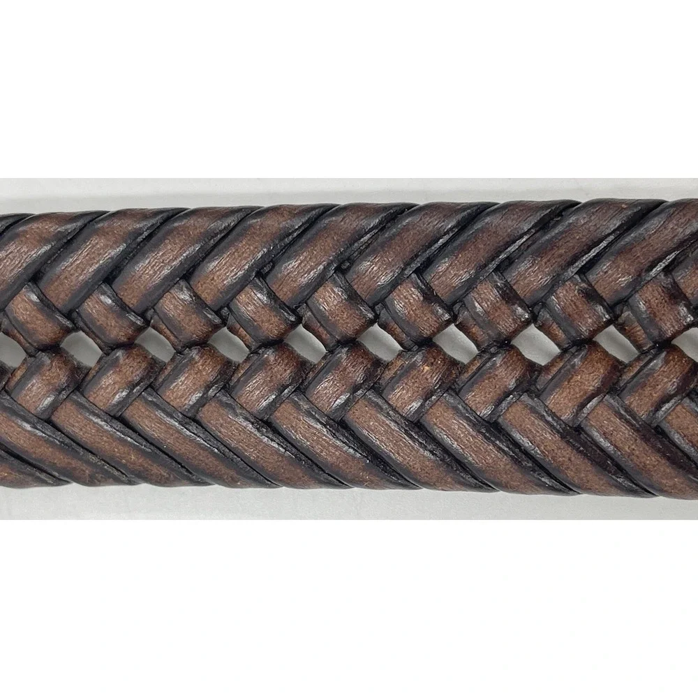 Tommy Hilfiger Braided Belt‎ Brown Leather Brushed Nickel Buckle Men's Size 42